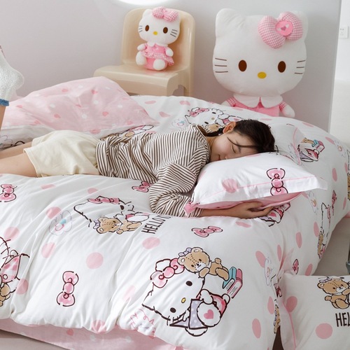 New 40-count pure cotton four-piece set Sanrio series cartoon Nantong home textile bed sheets dormitory style wholesale