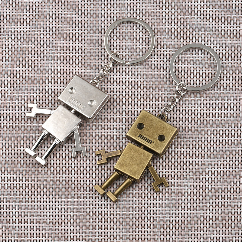 Bronze robot keychain silver carton man key chain Aleng villain key pendant lettering gift