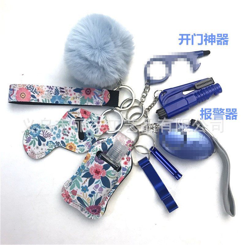 Llavero de muñeca de espejo cruzado Juego de 10 piezas Bolsa de desinfectante de manos para mujer Llavero de alarma de aluminio