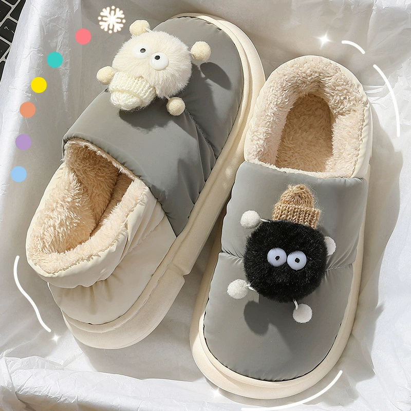 2024 новый милый briquettes пуховое хлопковое Slippers женские сумка каблук водонепроницаемые домашние хлопковые тапочки толстая подошва
