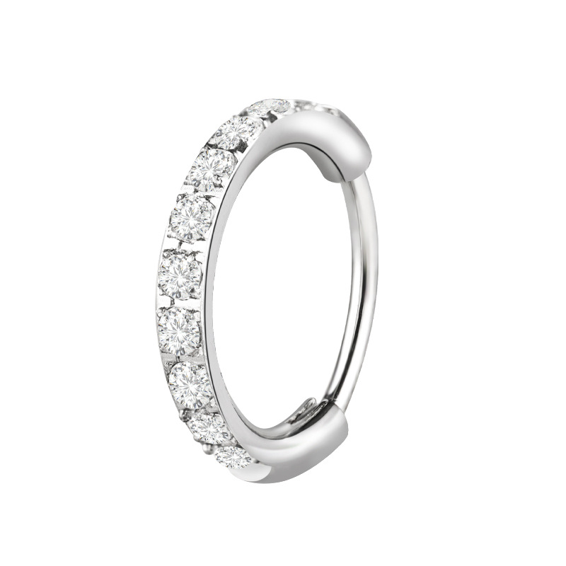 Zesen F136 Titanium Alloy One-Piece Diamond Earrings Carved with Zircon G23 Titanium Round Wire Earrings detail image 11