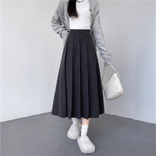 韩版篙级质感百褶毛呢半身裙女中长款24秋冬高腰显瘦大裙摆A字裙