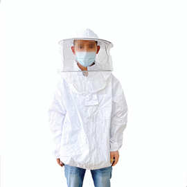 白色半身圆帽开胸拉链防蜂服 透气面网 养蜂工具防护系列批发出口
