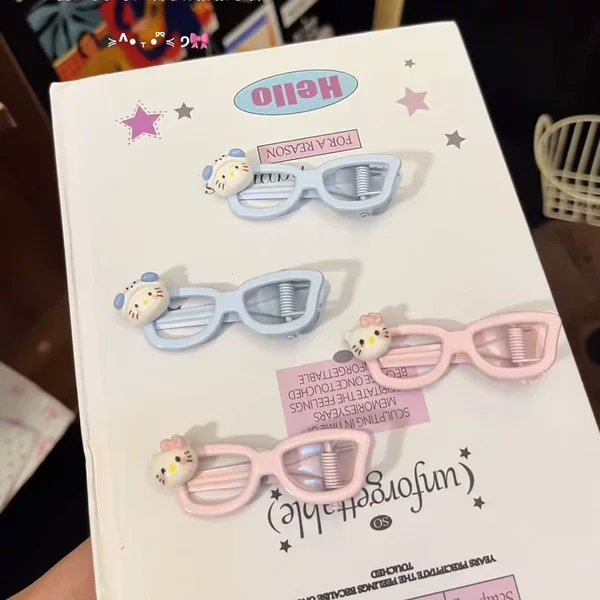 Hairpin Sweet Cat Glasses Hairpin Cute Side Clip Duckbill Clip New Hairpin for Girls and Students