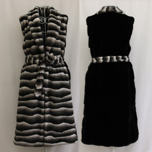 New Women's Fur Outwear Mink Fur Long Outwear Winter Warm Large Lapel Zebra Belt Large Size Vest