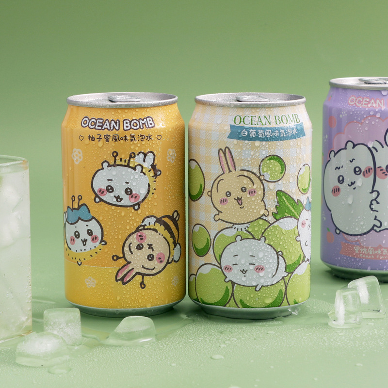 台湾 OEAN BOMB 白ぶどう風味の炭酸水 ちいかわ共同飲料 ちいかわうさち|undefined