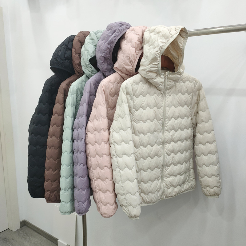 후드가 달린 여성용 경량 다운 재킷, 새로운 스타일, 패셔너블하고 인기 있는 다용도 슬리밍 화이트 오리 다운 대형 얇은 재킷 트렌디