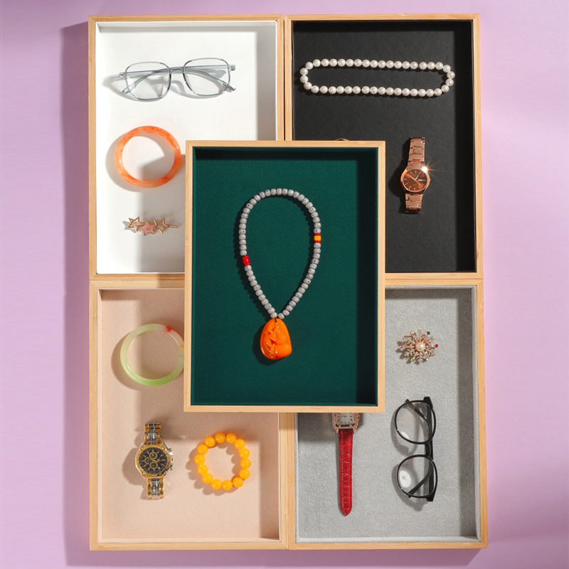 Multi-functional bamboo and wood jewelry display tray, accessory stand, storage tray, gem setting plate, display plate, viewing tray