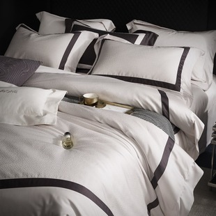 Modern Simple Style 100 Jacquard Sky Silk Cotton Four-piece Set Summer Silky Cool Nude Sleeping Bed Sheet Quilt Cover Bedding