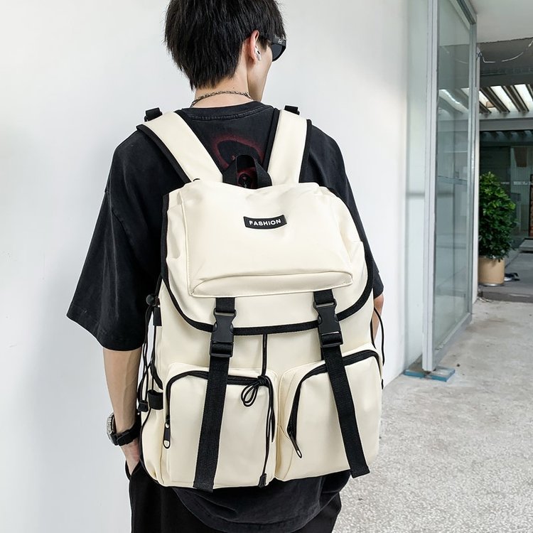 高中大男孩儿双肩背包书包日韩系街潮流抽带插锁大容量书包初中生