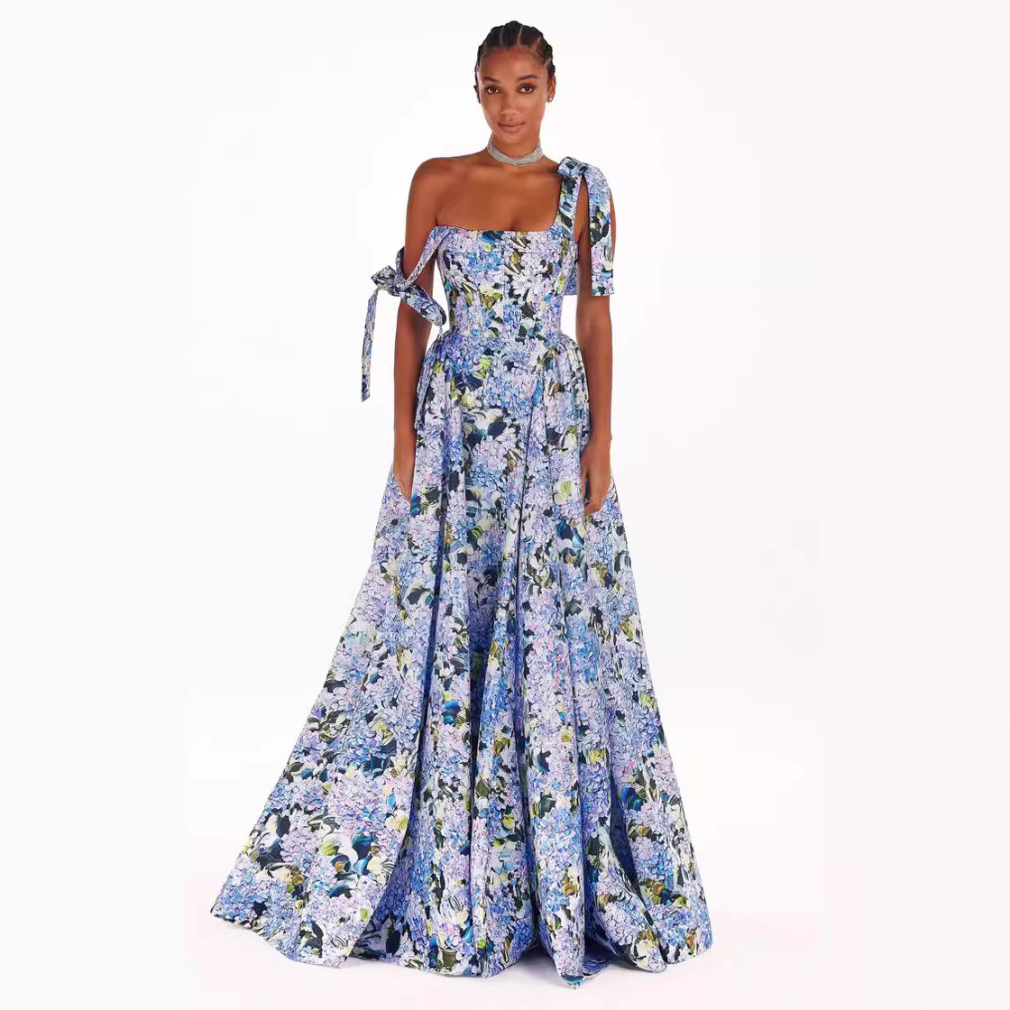 2026 New Cross-Border Spring and Summer Off-Shoulder European and American Women's Fashion Three-Dimensional Cut Fairy-Style Long Elegant Evening Dress