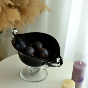 Medieval Style Home Accessories Double-Eared Solid Base Wind Lamp Candle Holder Handmade Fruit Plate Fruit Bucket Entrance Glass Ornaments