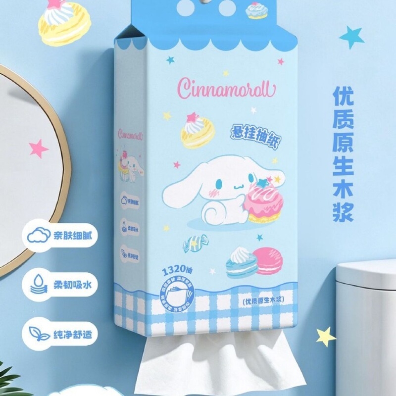 Sanrio Cinnamoroll Toilet Paper 1320 sheets, four-ply, made from virgin wood pulp, thickened, large pack, household hanging tissue Sanrio Cinnamoroll Toilet Paper 1320 sheets, four-ply, made from virgin wood pulp, thickened, large pack, household hanging tissue