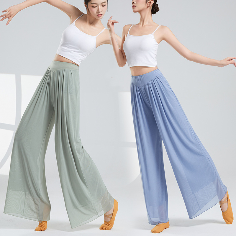 モダンダンス練習用パンツ 大人用ダンスワイドパンツ 夏用メッシュ妖精パンツ クラシックダンス専門ダンスパンツ 大振り|undefined