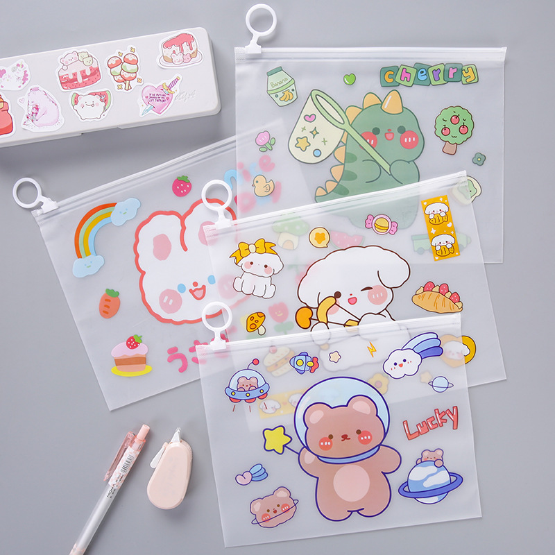 Bolsa de archivo transparente bolsa de archivo con cordón BOLSA DE INFORMACIÓN bolsa de plástico bolsa de almacenamiento de papel de prueba estudiante impermeable dibujos animados lindo cremallera