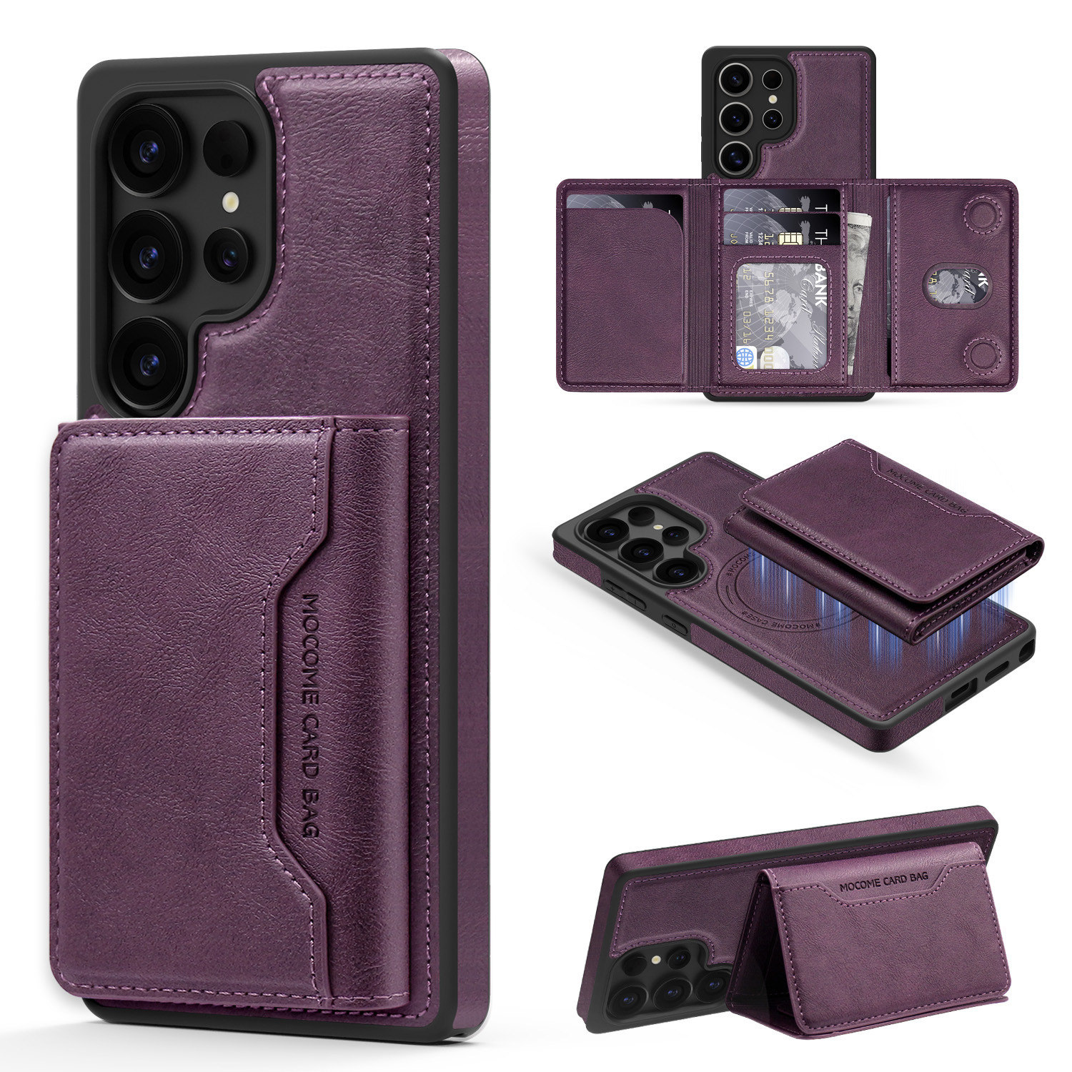 Adecuado para Samsung S25Edge Pindun multifuncional estuche para tarjeta magnética estuche para tarjeta S24FE estuche para teléfono anticaídas