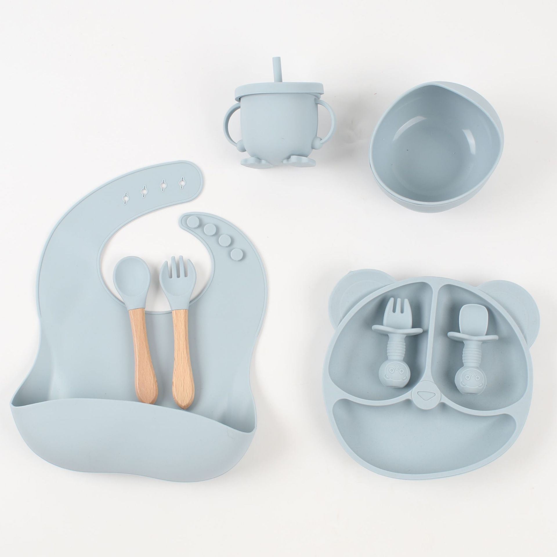 8-Piece Set of Baby Products, Baby Tableware Set, Silicone Bowl, Baby Plate, Mother and Baby Supplies, Children's Tableware