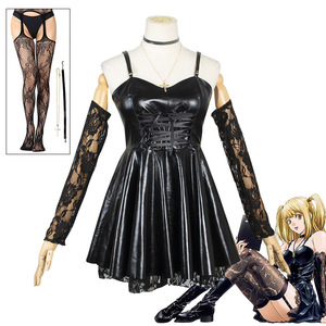 Women girls anime drama film Cosplay outfit black leather skirt dress dress night club jazz dance  lace socks necklace