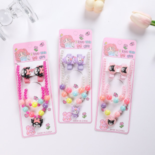 Little Girl Jewelry Cute Cartoon Girl Hairpin Culomi Imitation Pearl Children's Bracelet Necklace Sweet suit