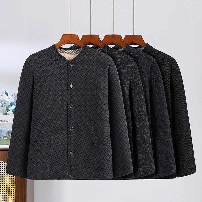 Хлопковая одежда среднего и пожилого возраста мужская плюшевая толстая теплая маленькая хлопчатобумажная куртка осенью и зимой