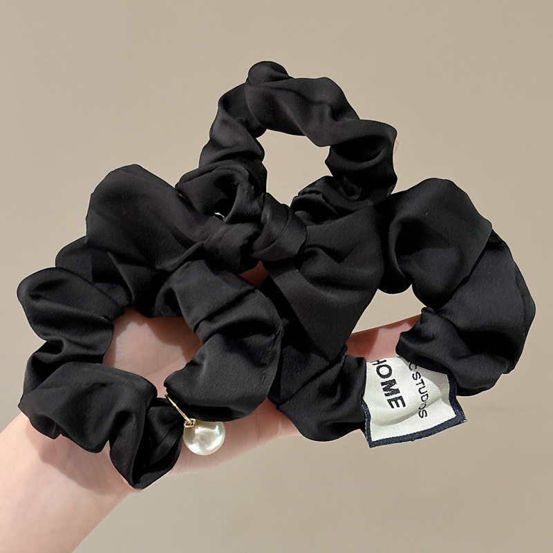 Nuevo estilo negro intestino grueso lazo para el cabello femenino Cuerda para el cabello de temperamento de alta calidad Cuerda para la cabeza Apuntar de flor en la cabeza Banda de goma Accesorios para el cabello de verano Tombros