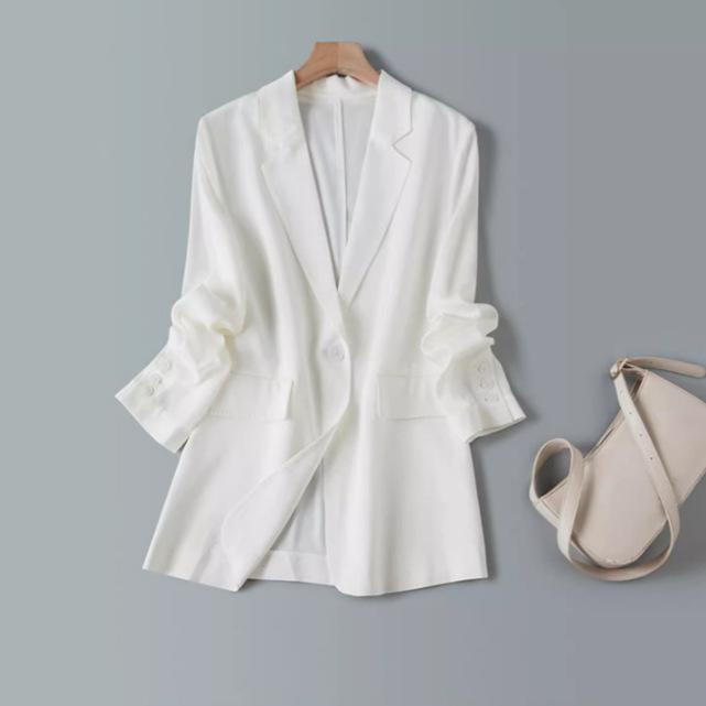 High-Quality 22mm Silk Satin Summer Ultra-Thin Sun Protection Jacket Long-Sleeved Slim Mid-Length Suit Mulberry Silk