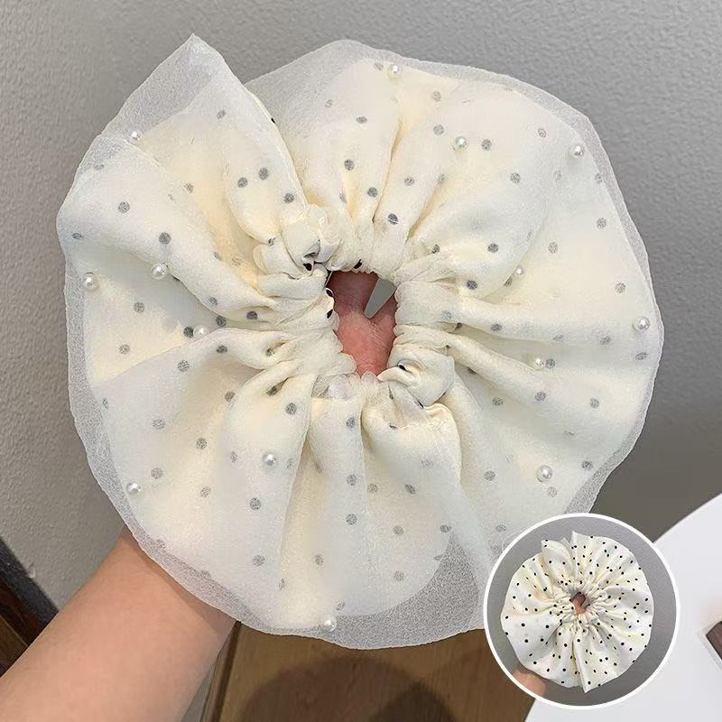 5777 분할머리끈-화이트 도트무늬 (25cm)