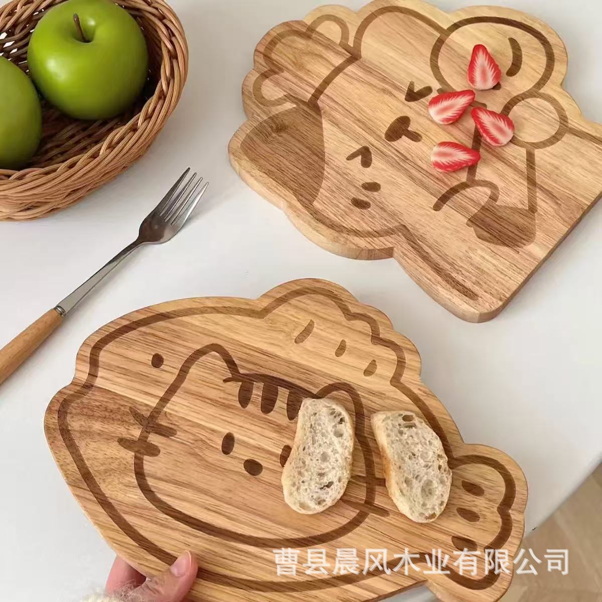 创意厨房卡通木制餐盘木质水果糕点装饰托盘家居早餐点心实木托盘