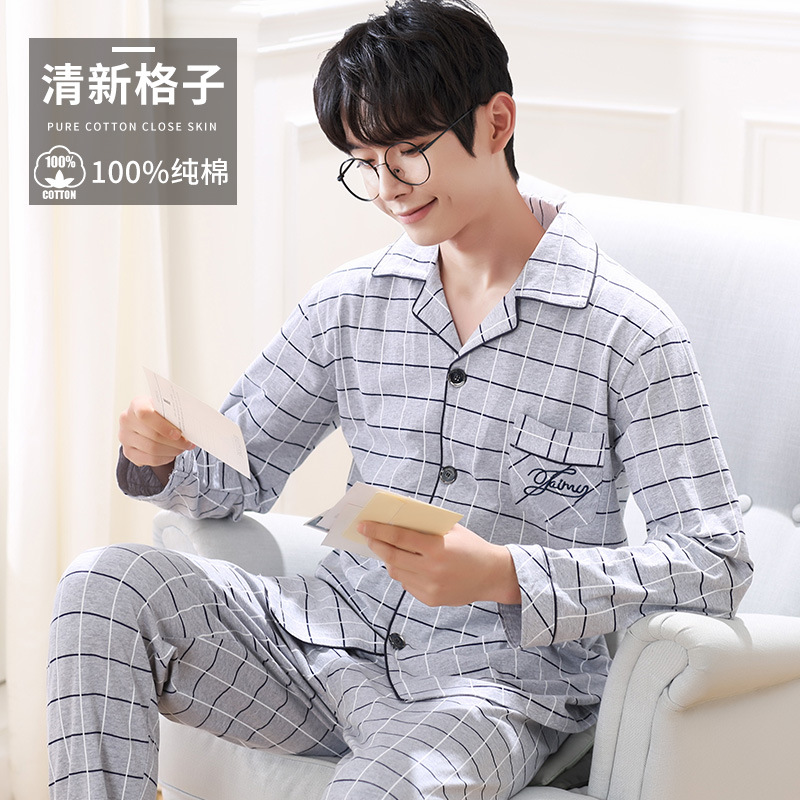 Pijamas de los hombres primavera y otoño más tamaño % algodón manga larga 2022 nuevo traje casual desgaste del hogar se puede usar fuera