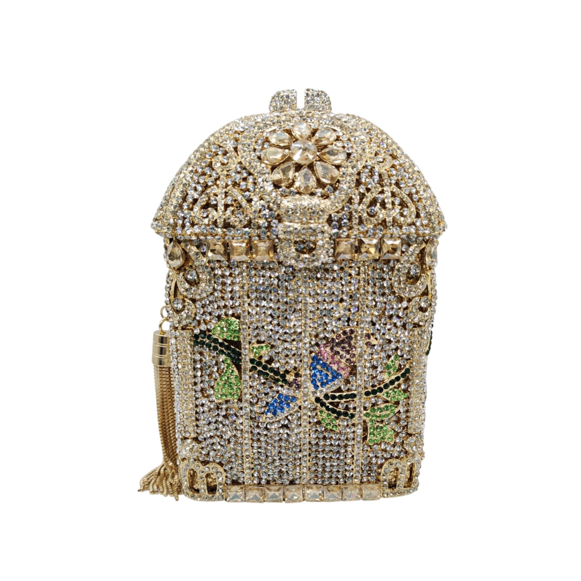 Túi clutch dạ tiệc nữ đính đá lấp lánh hình lồng chim — Màu vàng kim, Màu sâm panh bạc, Màu vàng nhạt, Màu vàng bạc chi tiết 1