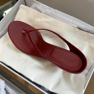 Sheepskin version ~ Niche heel genuine leather flip-flops for women wearing retro toe thin strap heel sandals for women