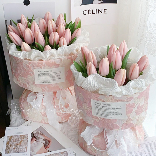 New Chanel-style floral bag fabric with rose bouquet packaging materials, fashionable and creative flower shop supplies wholesale