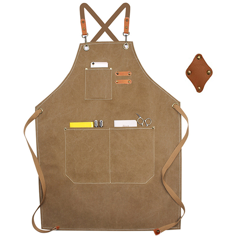 Amazon transfronterizo de lona gruesa delantal leche tienda de té cafetería Barber ropa de trabajo restaurante delantal de cocina al por mayor