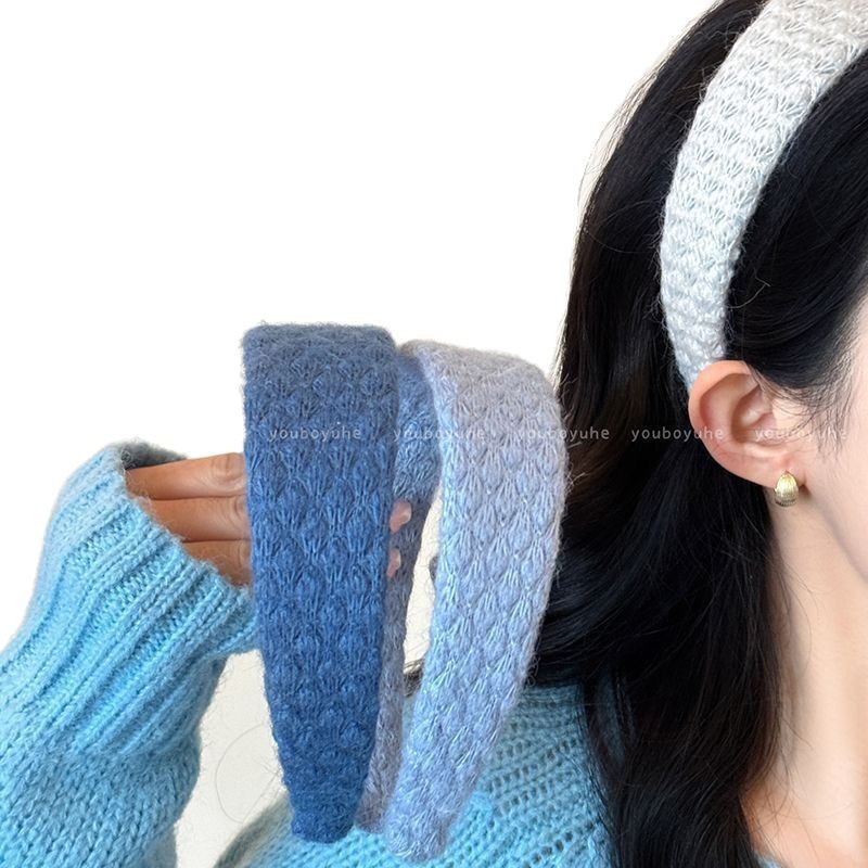 優しいレトロ菱格毛糸の広いカチューシャ女性2025新型高頭トップカチューシャ気質髪束春|undefined