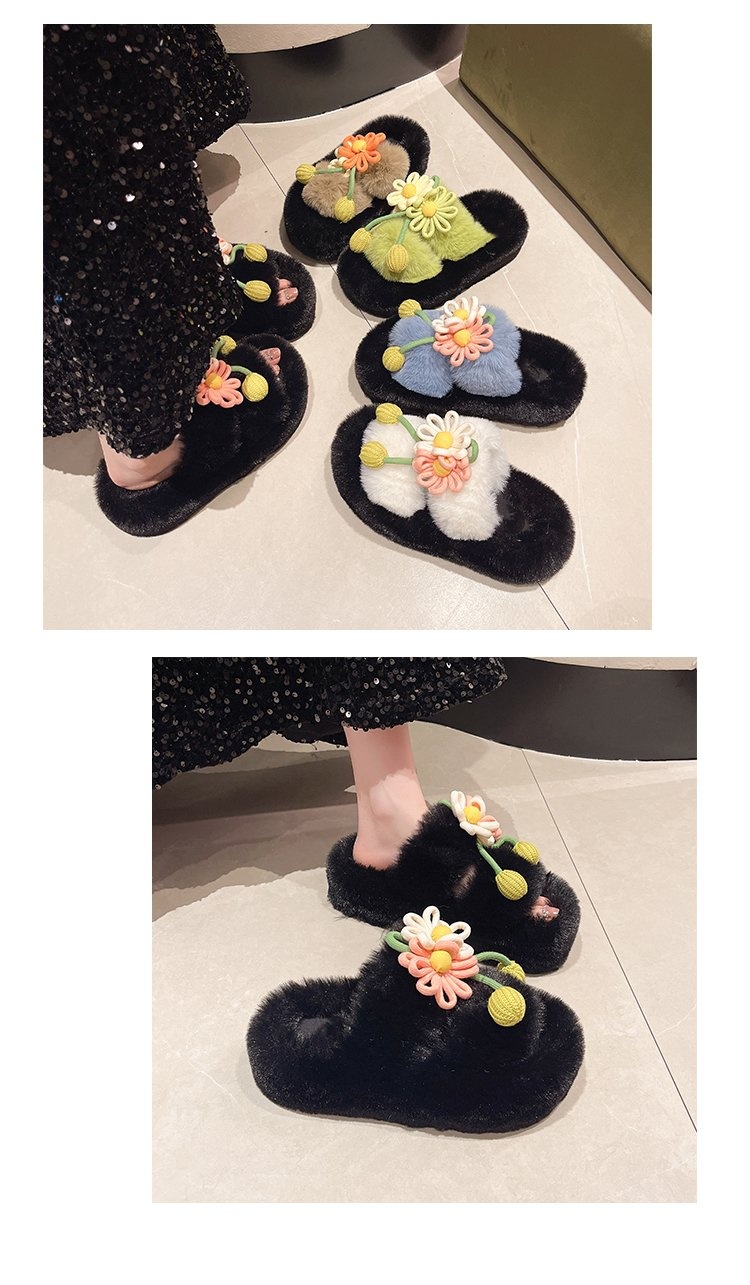 Fresh Flower Plüsch Damen, Bequem Casual, Leicht zu tragen, Hausschuhe fürs Büro, Baumwollpantoffeln mit dicker Sohle,_voghion.com
