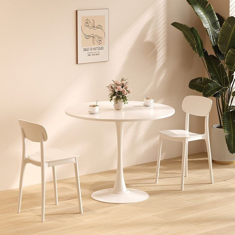 Trendy White Nordic-Style Small Round Meeting Table, Coffee Shop Table and Chair Set, Tulip Dining Table