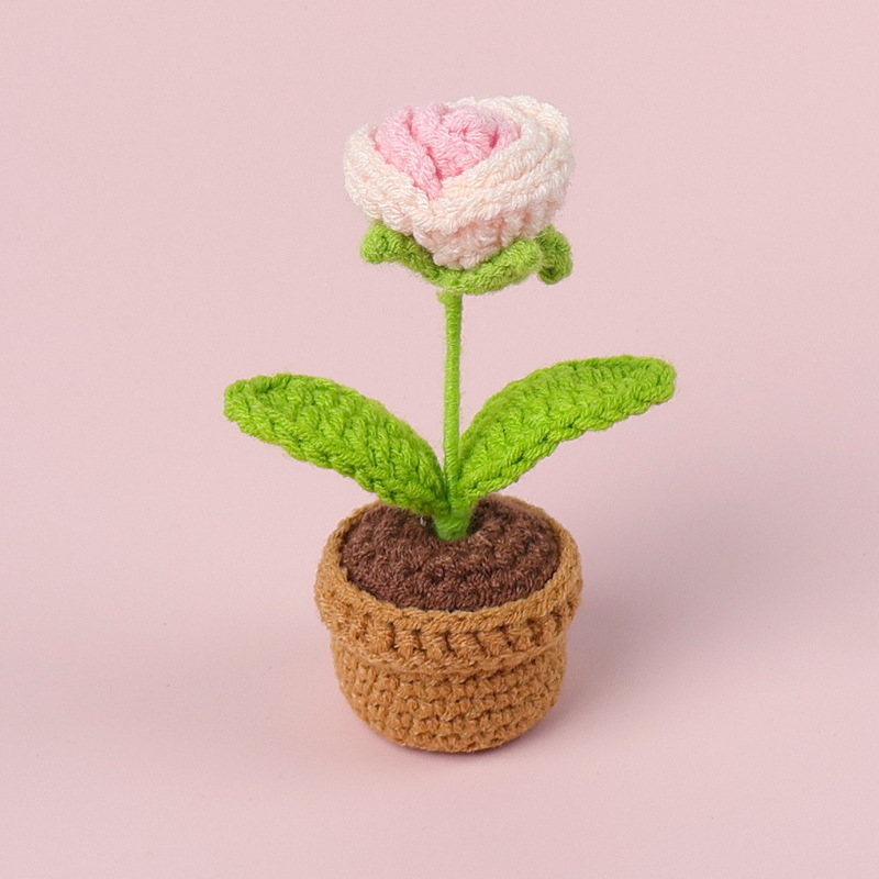 完成品クロスボーダー手作りウールかぎ針編み忘れなしひまわり模擬花鉢植えクリエイティブデスクトップ装飾品車の装飾造花|undefined