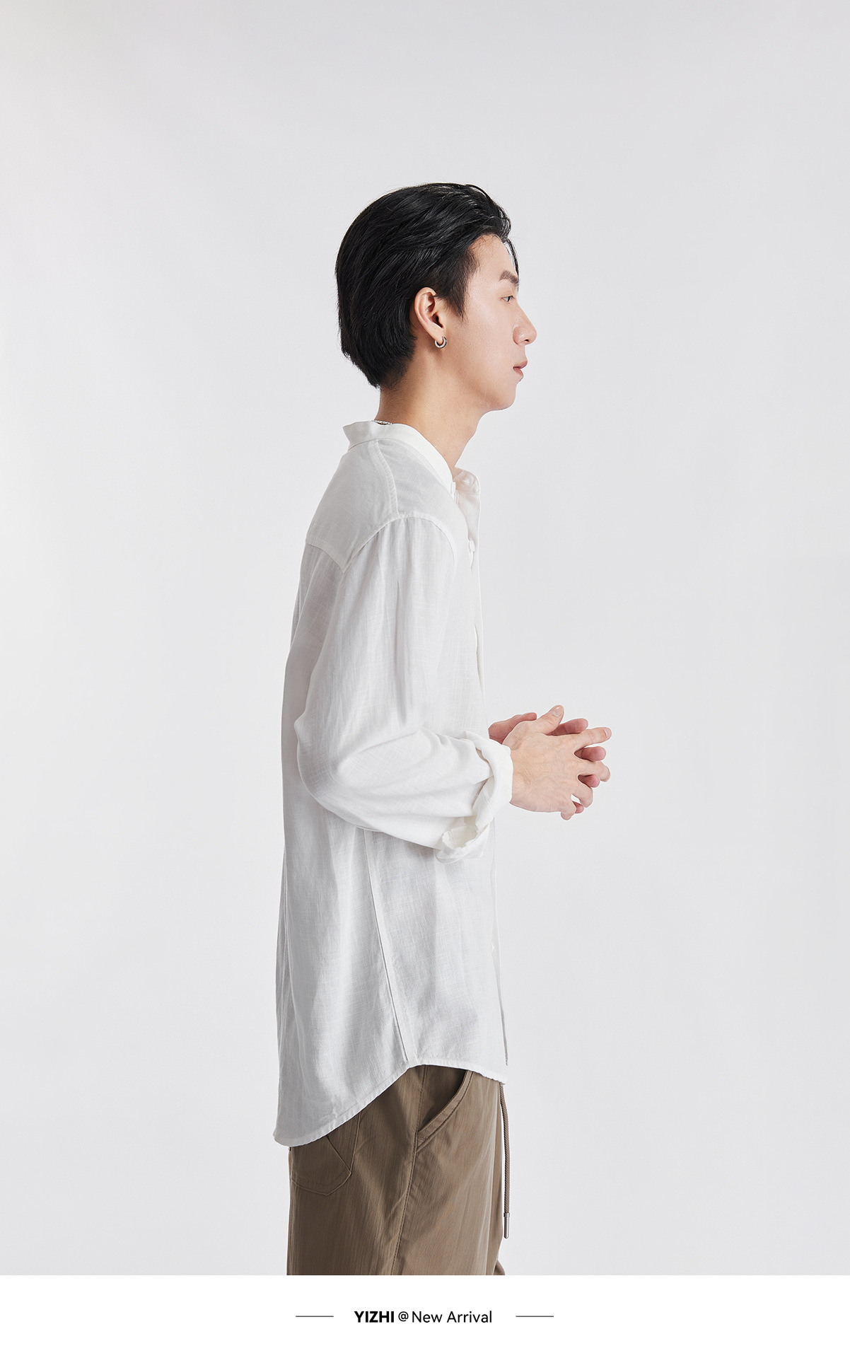 Áo sơ mi nam linen cổ đứng tay dài mùa hè, chất liệu lanh thoáng khí, phong cách Trung Hoa, túi đơn — Xanh navy chi tiết 10