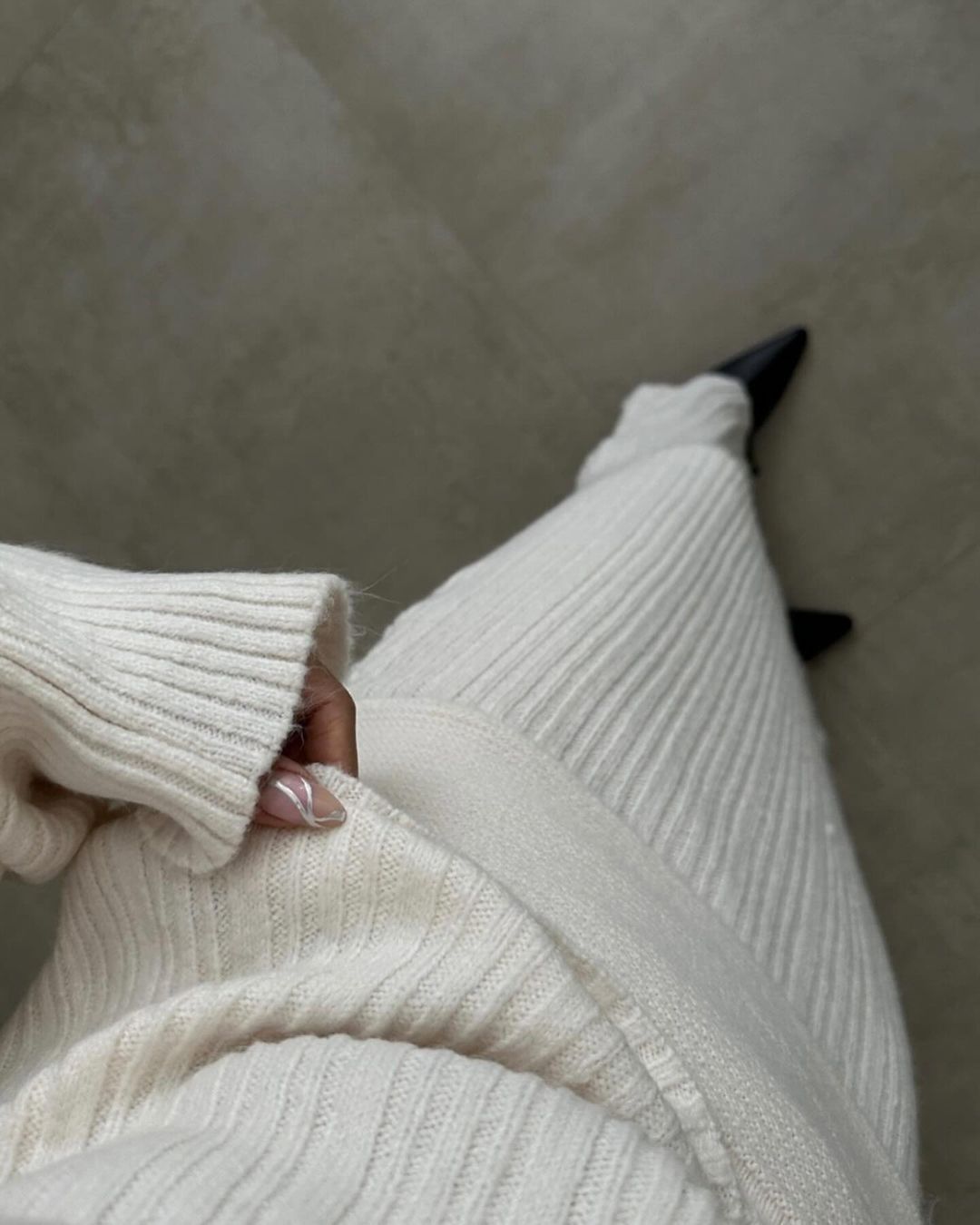 ​Damenmode, schulterfreier Strickpullover, zweiteiliges Set, langärmelig, lockere Passform, einfarbig, lässiges Outfit​_voghion.com