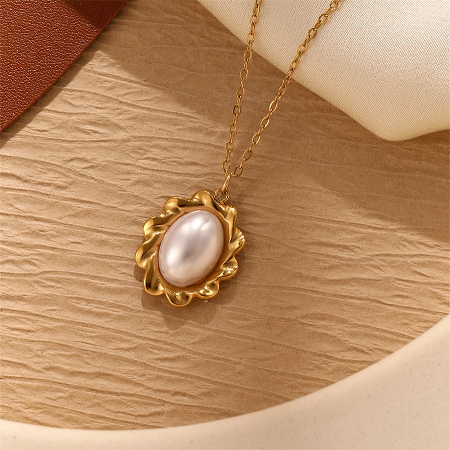 Inlay Design Wholesale Jewelry Casual Simple Style Geometric Heart Shape 304 Stainless Steel Artificial Pearls Inlay Pendant Necklace