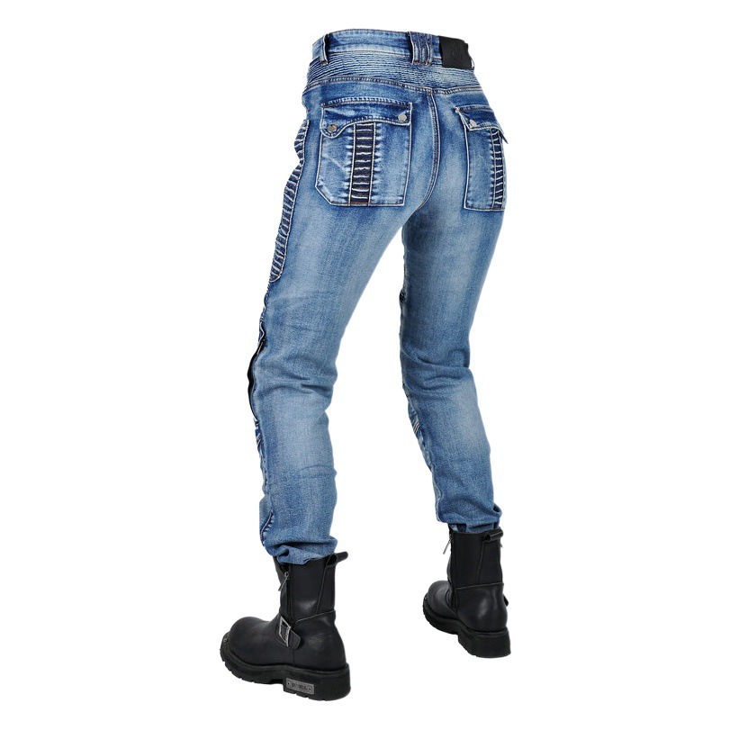 VOLERO motocicleta lavado jeans Mujer vintage motocicleta casual pantalones de montar Kevlar resistente al desgaste resistente a la caída