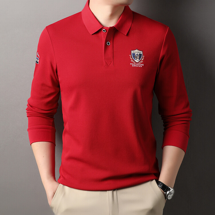 Spring Autumn Collar Business Long Sleeve Solid Color Men's Middle aged and Elderly Loose 2024 New T-shirt Polo_voghion.com