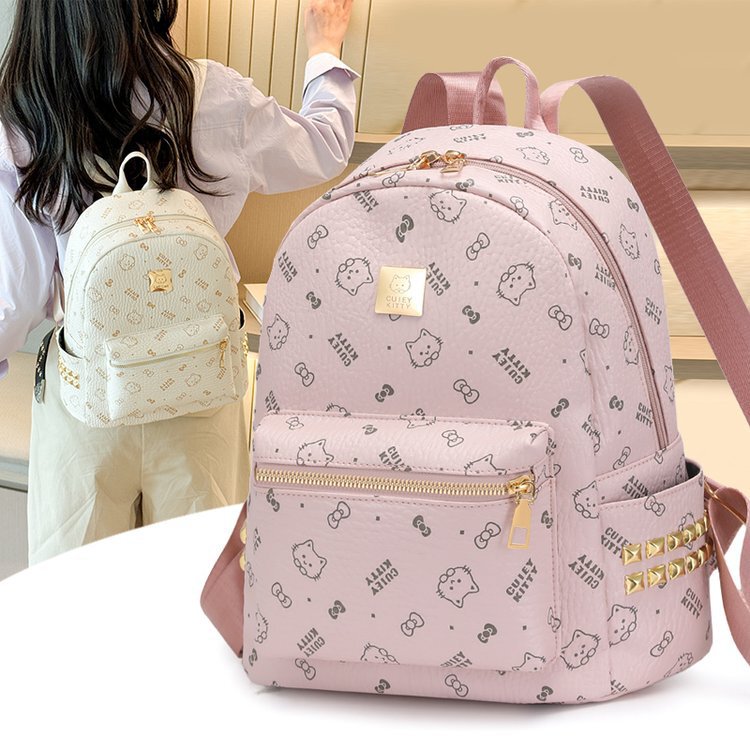 New Korean and Japanese Style Casual Rivet Backpack Leather Zipper Women's Bag Wholesale Cross-Border Dropshipping Export Preferred New Korean and Japanese Style Casual Rivet Backpack Leather Zipper Women's Bag Wholesale Cross-Border Dropshipping Export Preferred