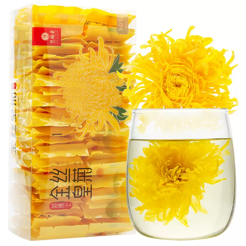 艺福堂厂家批发黄山货源大朵菊花茶盒装50朵黄菊花金丝皇菊