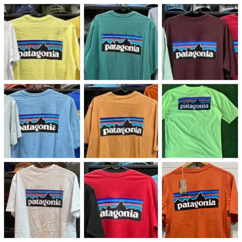 Patagonia Outdoor Short-Sleeve T-Shirt for Men and Women, Classic P-6 Mountain Print, Versatile Cross-Border