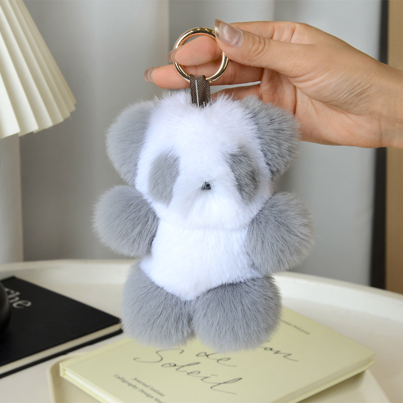 ウサギの毛をまねるパンダのペンダントがかわいいぬいぐるみのキーホルダーのかばんに飾られたアクセサリーの卸売りプレゼント|undefined