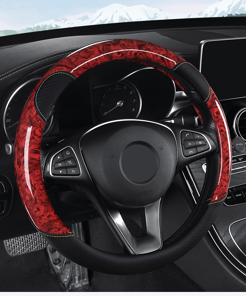 Factory Wholesale Four-Season Universal Anti-Slip Sweat-Absorbent Crystal Peach Wood Grain Car Steering Wheel Cover Protective Cover for Car