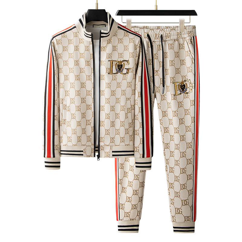 Estación europea de los hombres de otoño e invierno Nuevo traje de jacquard suéter de los hombres marca de moda llena de flores pantalones largos casuales traje de dos piezas de los hombres