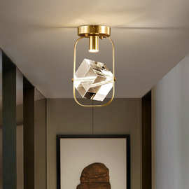 全铜轻奢水晶魔方个性创意过道灯玄关灯入户走廊灯阳台LED小灯具