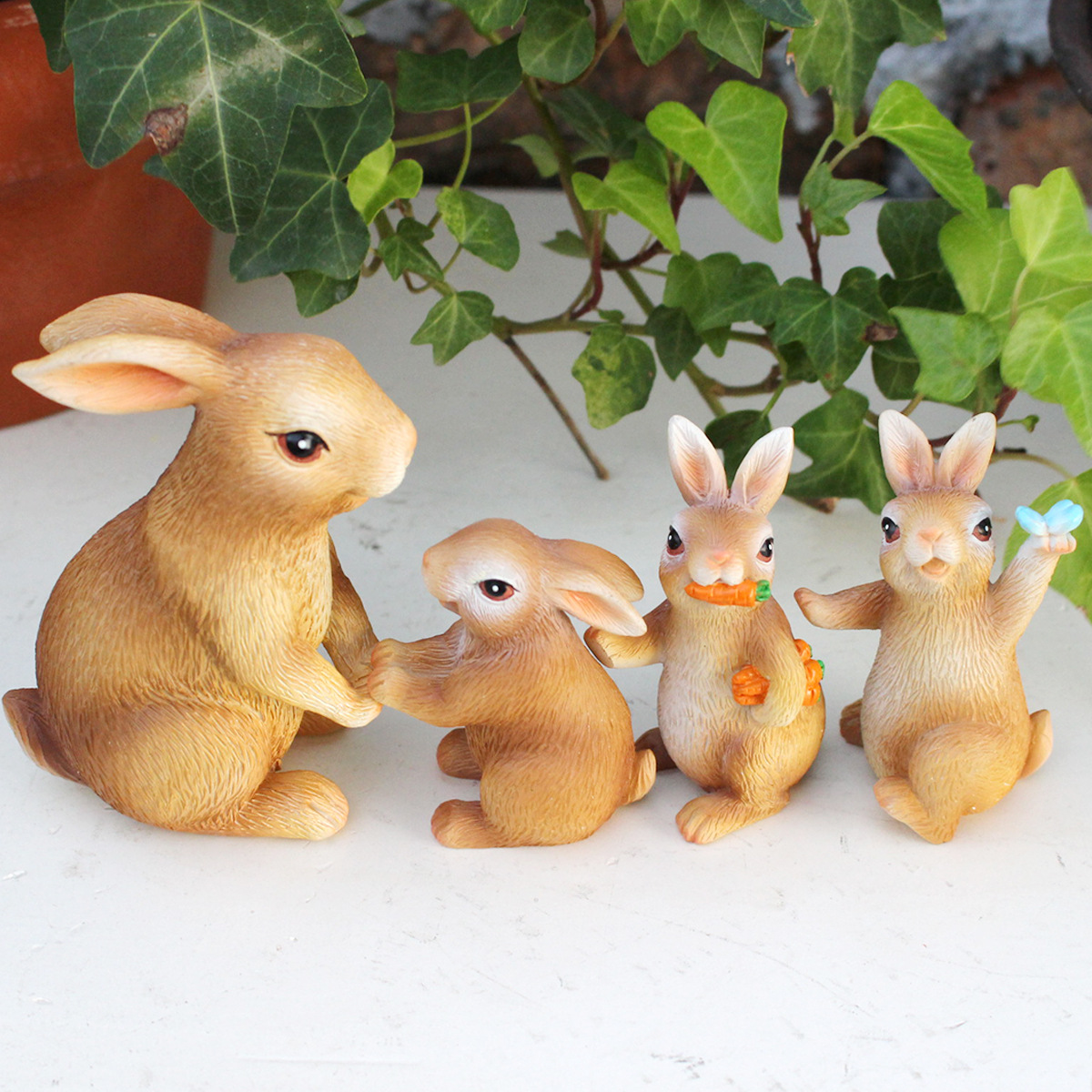   resin simulation animal bunny set four home crafts ornaments outdoor garden decoration 